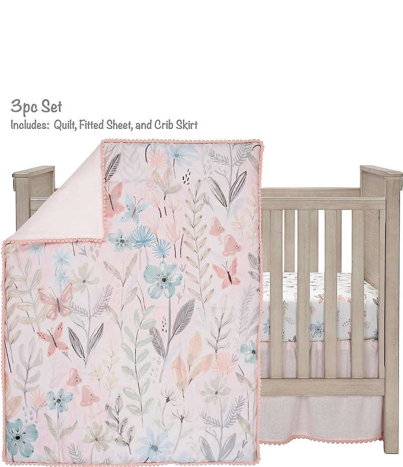 Lambs & Ivy Baby Blooms Nursery Floral Butterfly Baby Crib 3-Piece Bedding Set
