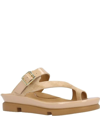 L'Amour Des Pieds Alanza Suede and Patent Toe Loop Sandals