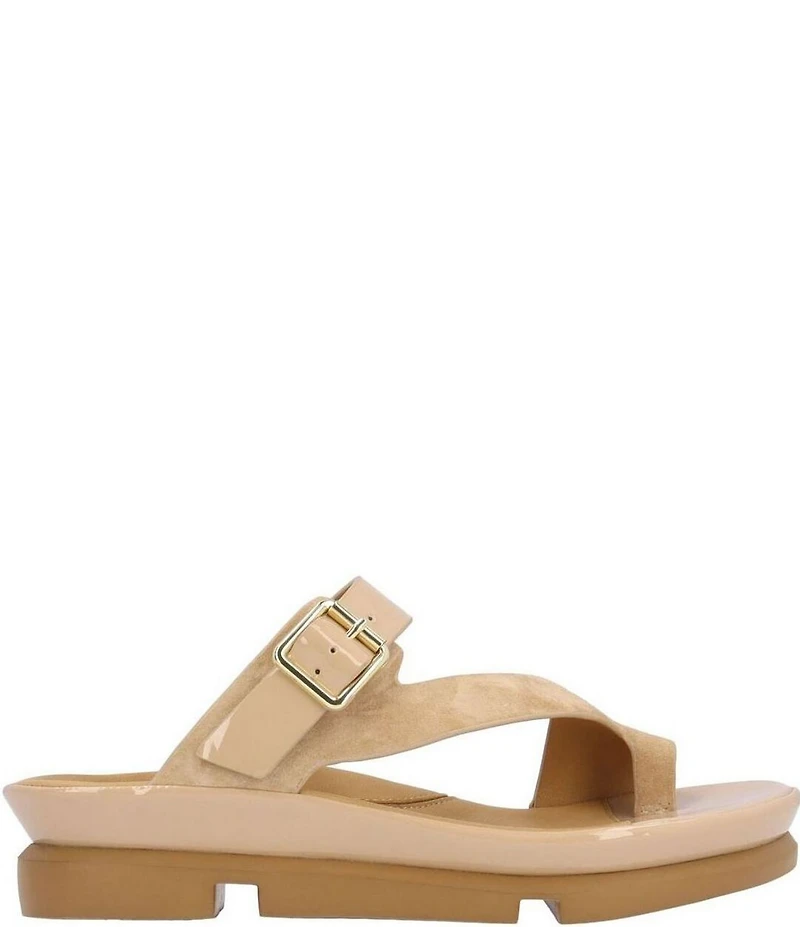 L'Amour Des Pieds Alanza Suede and Patent Toe Loop Sandals