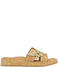 L'Amour Des Pieds Aldara Cork Metallic Leather Flower Vine Slide Sandals