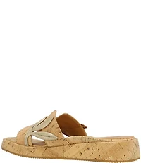L'Amour Des Pieds Aldara Cork Metallic Leather Flower Vine Slide Sandals