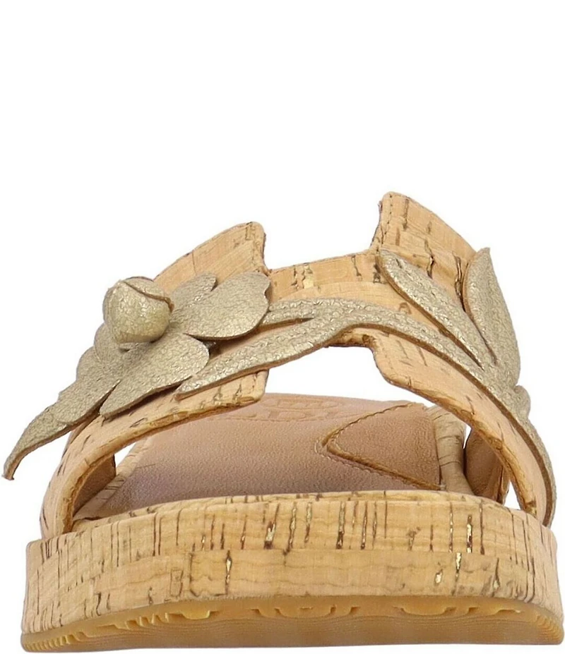 L'Amour Des Pieds Aldara Cork Metallic Leather Flower Vine Slide Sandals