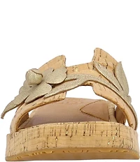 L'Amour Des Pieds Aldara Cork Metallic Leather Flower Vine Slide Sandals