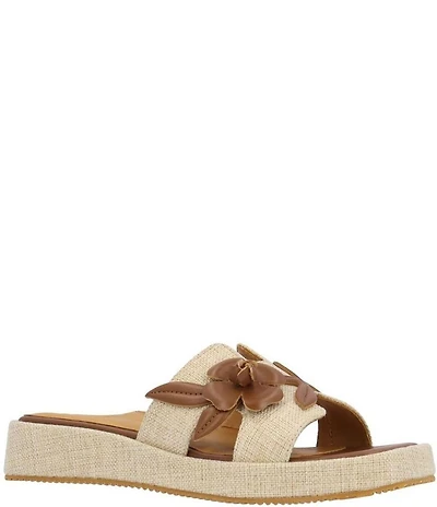 L'Amour Des Pieds Aldara Linen Leather Flower Vine Slide Sandals
