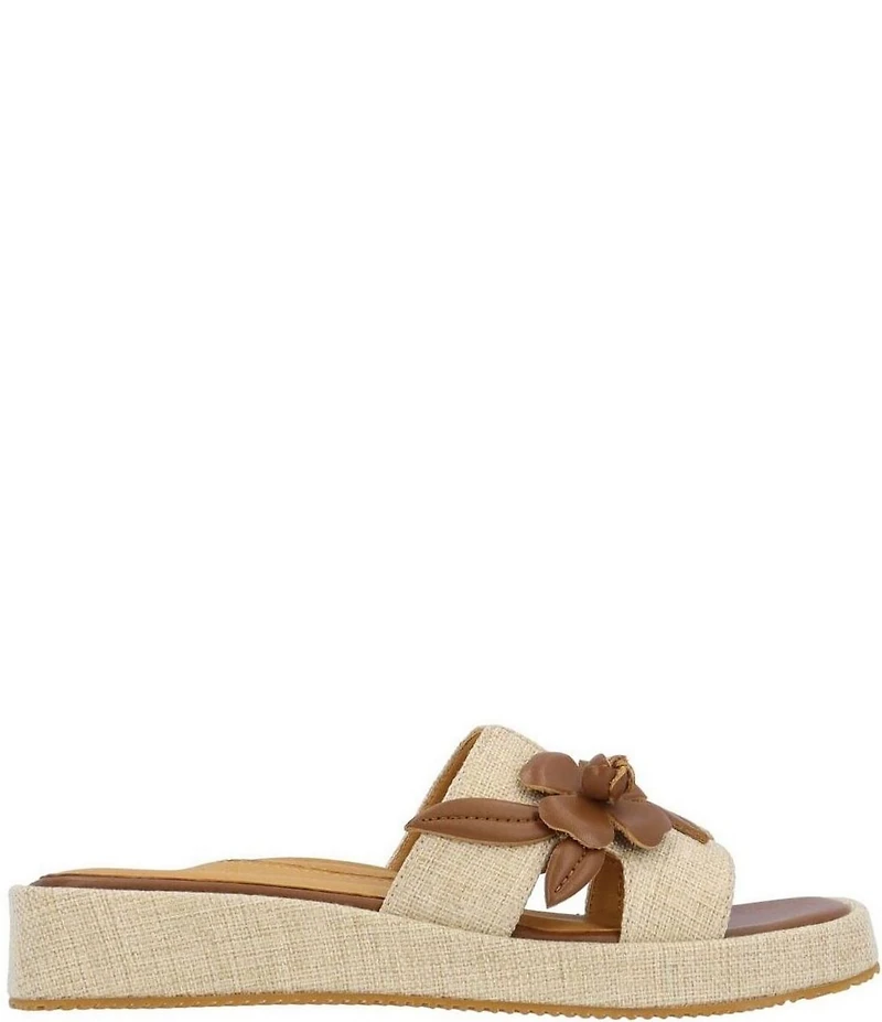 L'Amour Des Pieds Aldara Linen Leather Flower Vine Slide Sandals