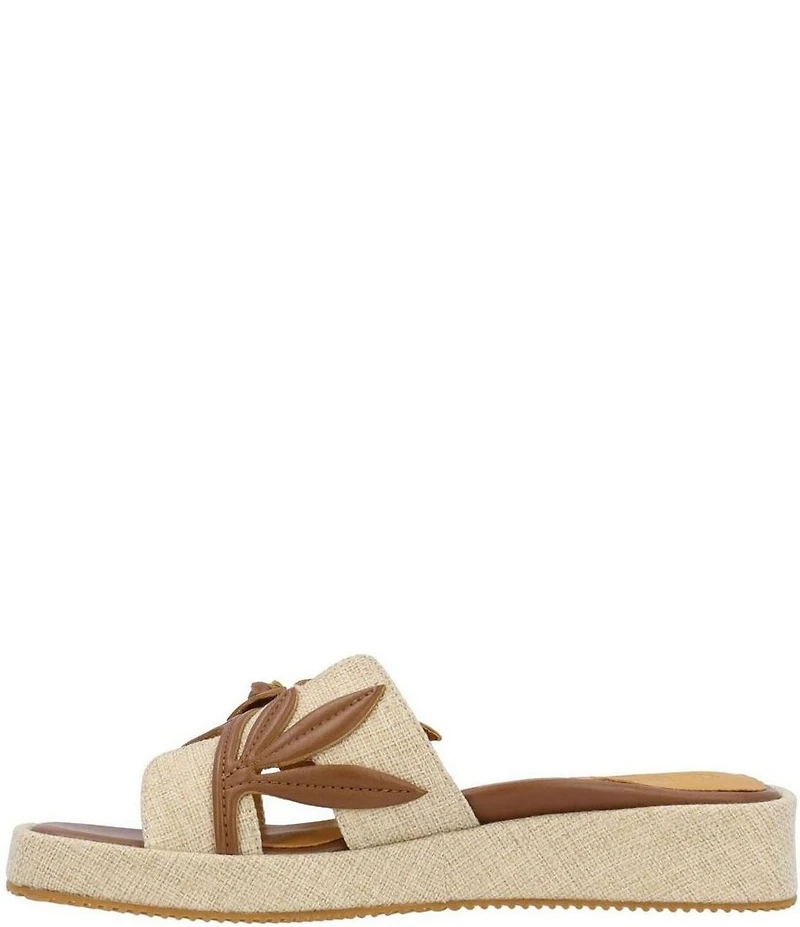 L'Amour Des Pieds Aldara Linen Leather Flower Vine Slide Sandals