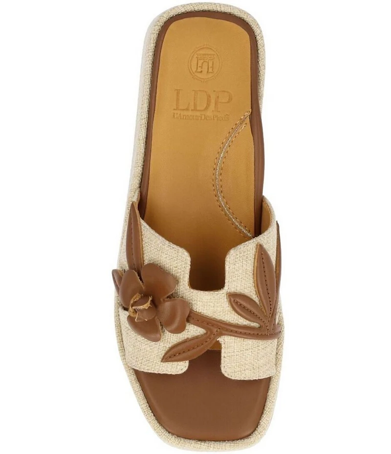 L'Amour Des Pieds Aldara Linen Leather Flower Vine Slide Sandals