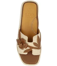 L'Amour Des Pieds Aldara Linen Leather Flower Vine Slide Sandals