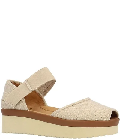 L'Amour Des Pieds Amadour Linen Platform Wedge Peep Toe Pumps