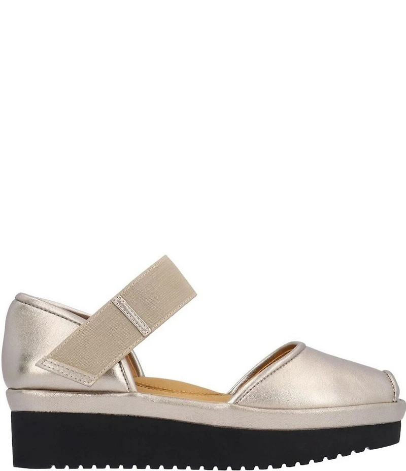 L'Amour Des Pieds Amadour Metallic Leather Platform Wedge Peep Toe Pumps