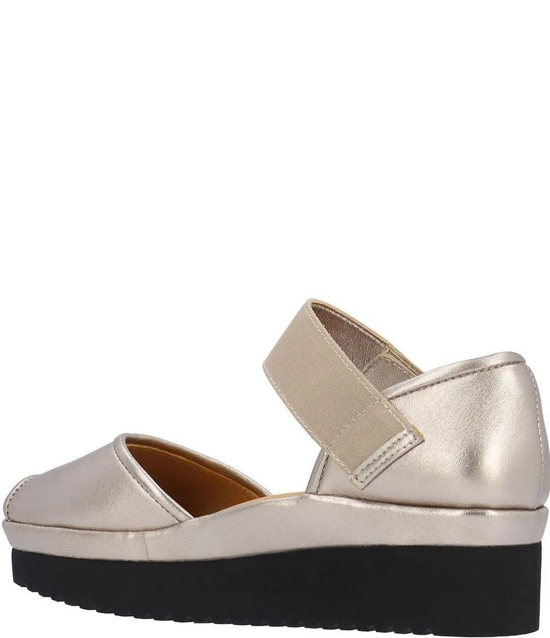 L'Amour Des Pieds Amadour Metallic Leather Platform Wedge Peep Toe Pumps