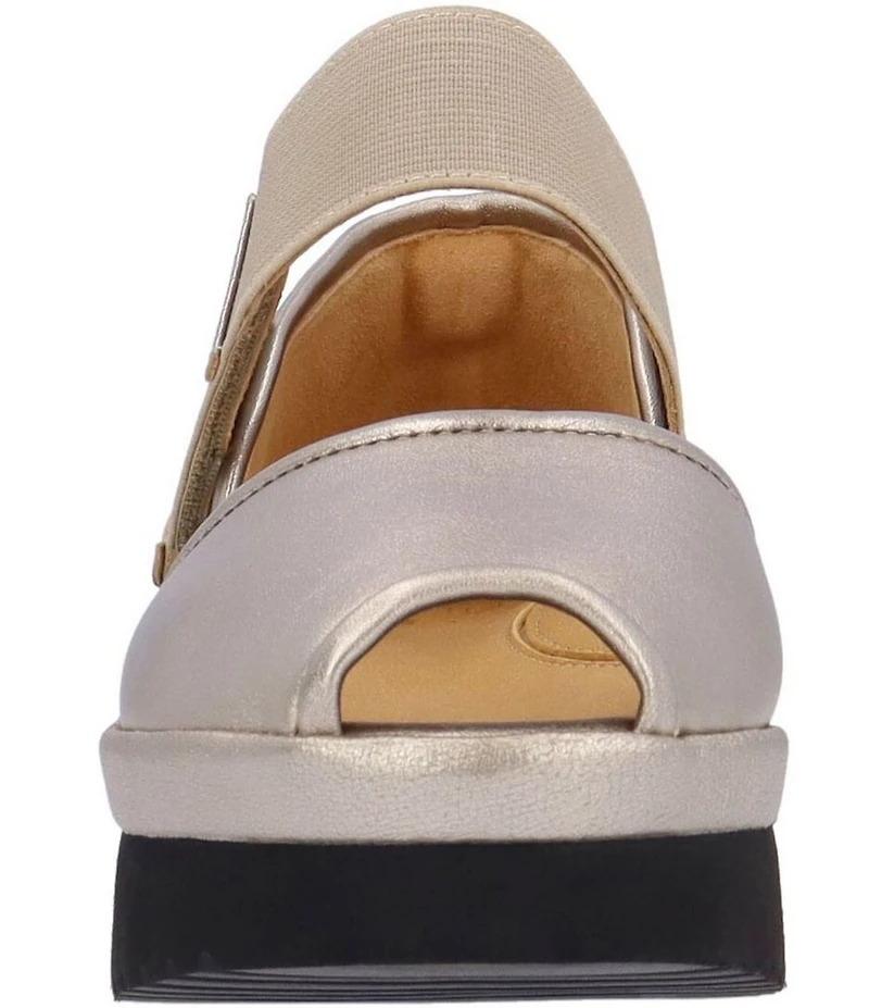 L'Amour Des Pieds Amadour Metallic Leather Platform Wedge Peep Toe Pumps