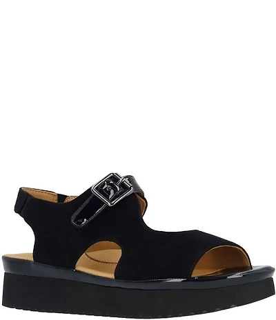 L'Amour Des Pieds Azenor Suede and Patent Platform Wedge Sandals