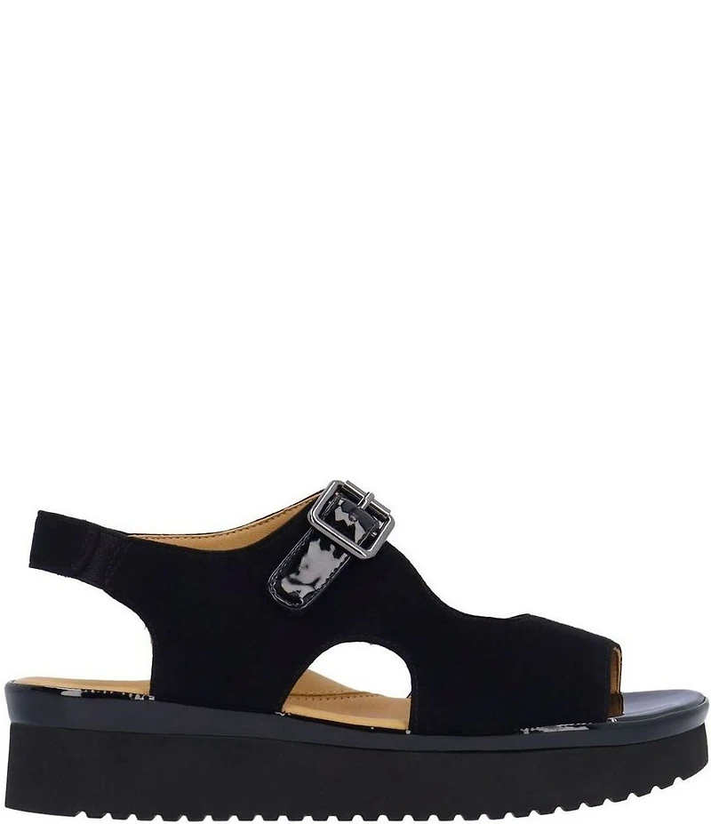 L'Amour Des Pieds Azenor Suede and Patent Platform Wedge Sandals