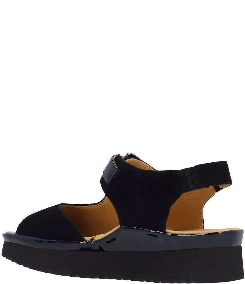 L'Amour Des Pieds Azenor Suede and Patent Platform Wedge Sandals