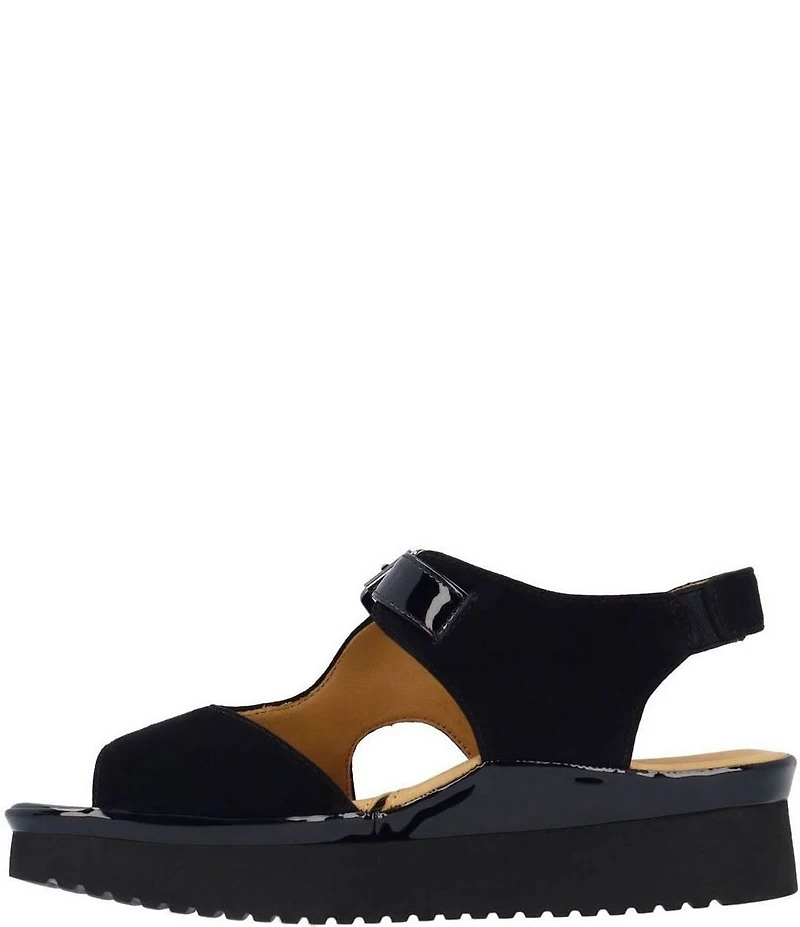 L'Amour Des Pieds Azenor Suede and Patent Platform Wedge Sandals