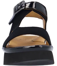 L'Amour Des Pieds Azenor Suede and Patent Platform Wedge Sandals