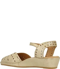 L'Amour Des Pieds Brenn Metallic Suede Perforated Ankle Wrap Wedge Sandals