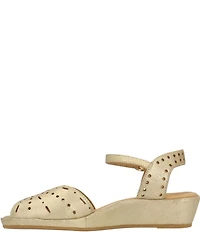 L'Amour Des Pieds Brenn Metallic Suede Perforated Ankle Wrap Wedge Sandals