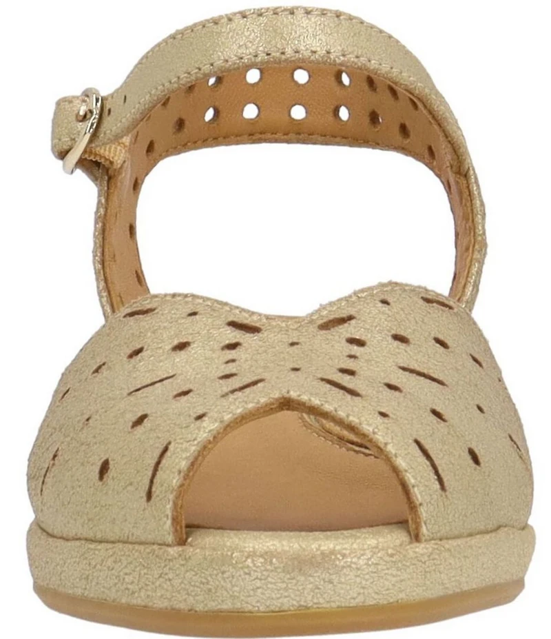 L'Amour Des Pieds Brenn Metallic Suede Perforated Ankle Wrap Wedge Sandals