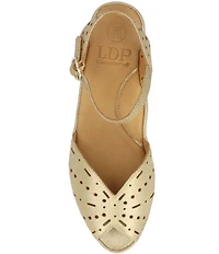 L'Amour Des Pieds Brenn Metallic Suede Perforated Ankle Wrap Wedge Sandals