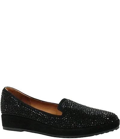 L'Amour Des Pieds Correze Rhinestone Suede Platform Wedge Loafers