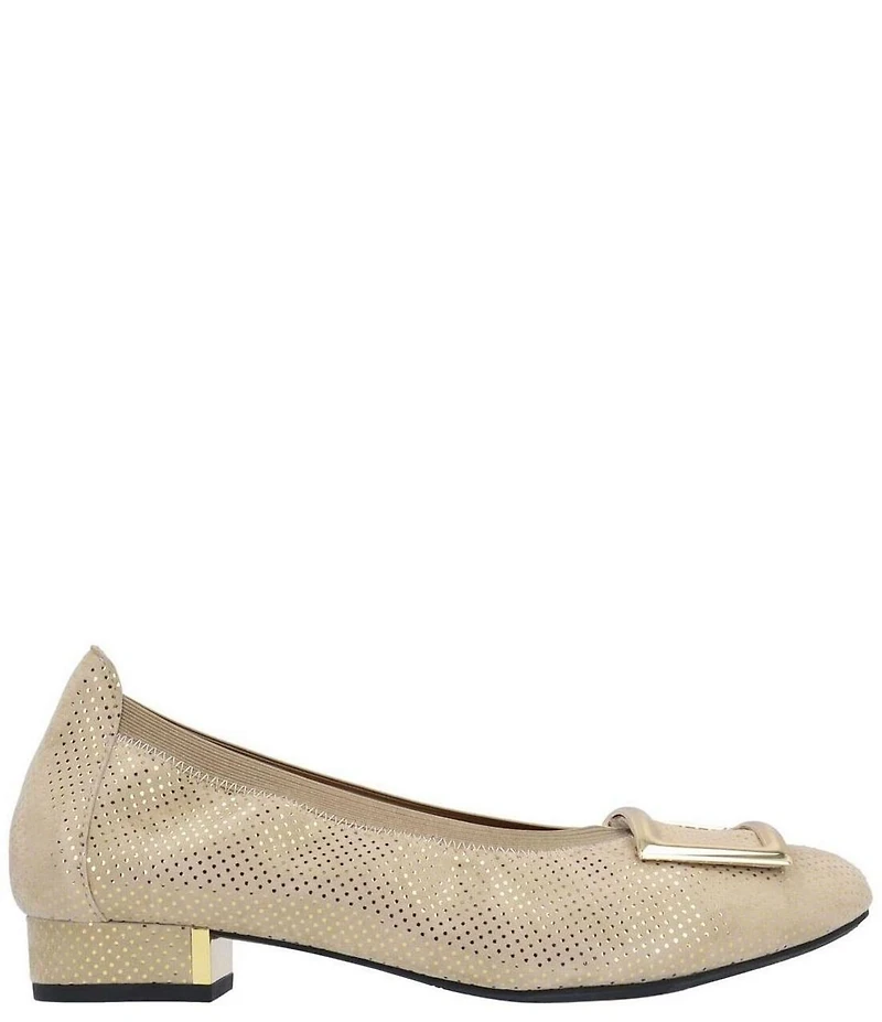 L'Amour Des Pieds Floella Metallic Dot Print Suede Buckle Ornamented Pumps