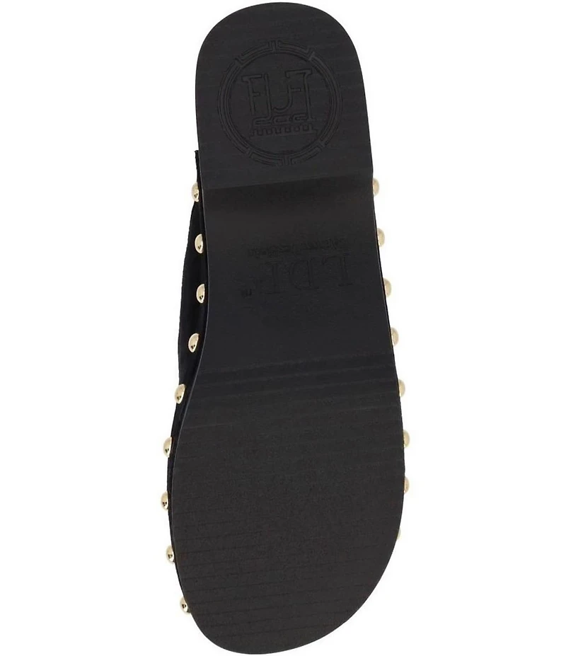 L'Amour Des Pieds Gracen Suede Leopard Print Calf Hair Tassel Studded Clog Mules