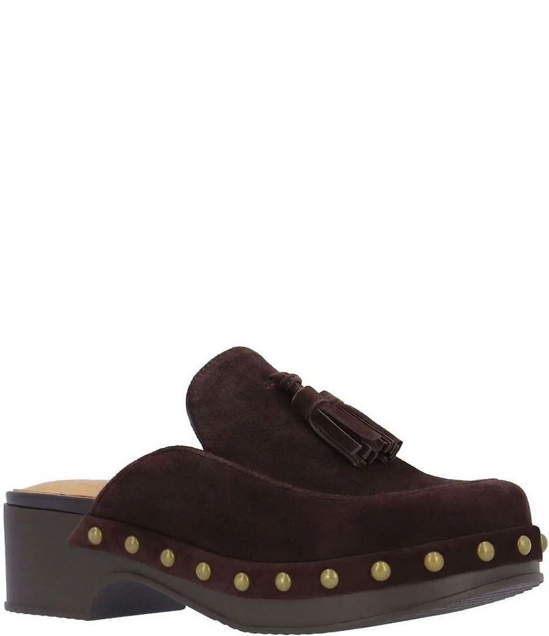 L'Amour Des Pieds Gracen Suede Studded Tassel Clogs