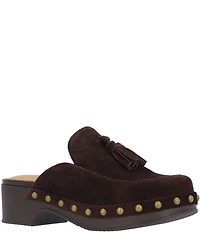 L'Amour Des Pieds Gracen Suede Studded Tassel Clogs