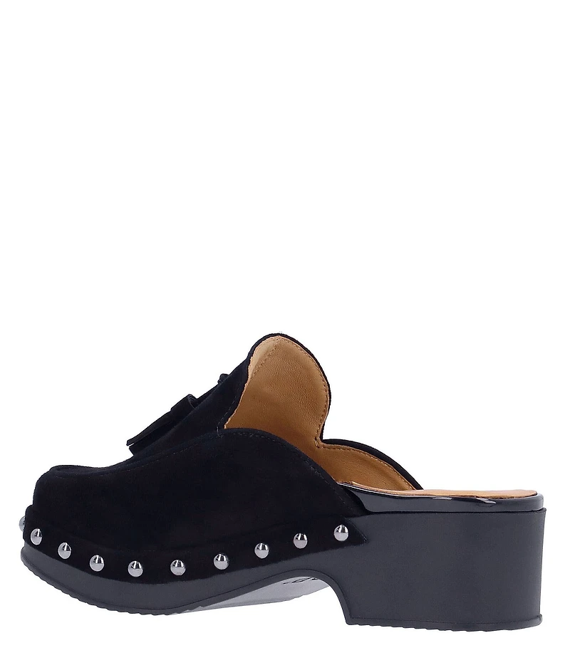 L'Amour Des Pieds Gracen Suede Studded Tassel Clogs