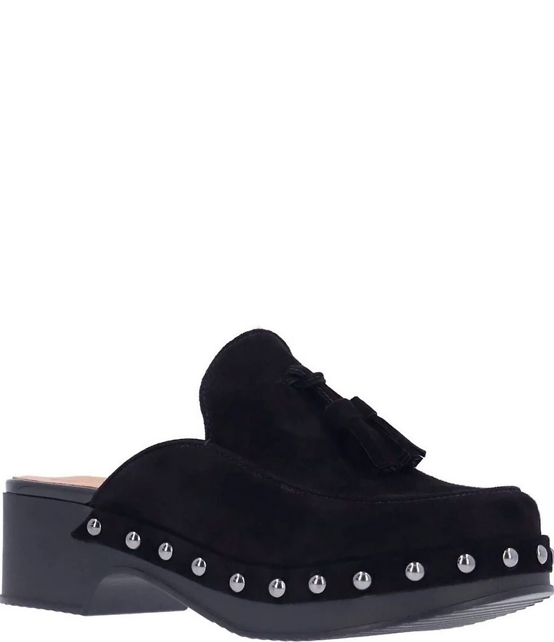 L'Amour Des Pieds Gracen Suede Studded Tassel Clogs