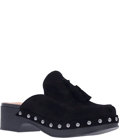 L'Amour Des Pieds Gracen Suede Studded Tassel Clogs