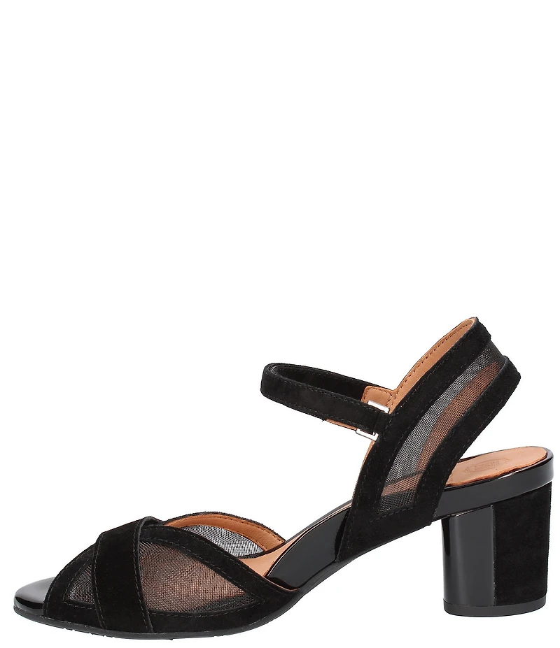 L'Amour Des Pieds Mahiya Suede and Mesh Block Heel Dress Sandals