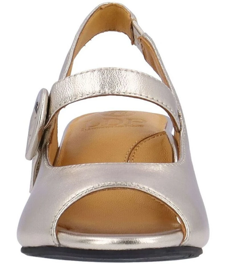 L'Amour Des Pieds Merryn Metallic Leather Peep Toe Slingback Mary Jane Pumps