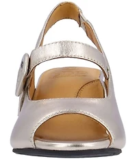 L'Amour Des Pieds Merryn Metallic Leather Peep Toe Slingback Mary Jane Pumps