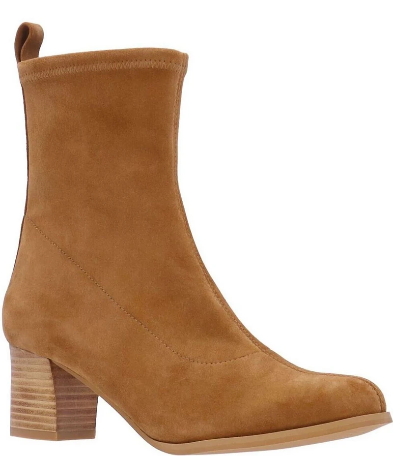 L'Amour Des Pieds Picarus Stretch Suede Block Heel Booties