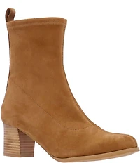 L'Amour Des Pieds Picarus Stretch Suede Block Heel Booties