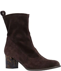 L'Amour Des Pieds Picarus Stretch Suede Tortoise Heel Booties