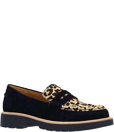 L'Amour Des Pieds Yolandi Suede Leopard Calf Hair Penny Loafers