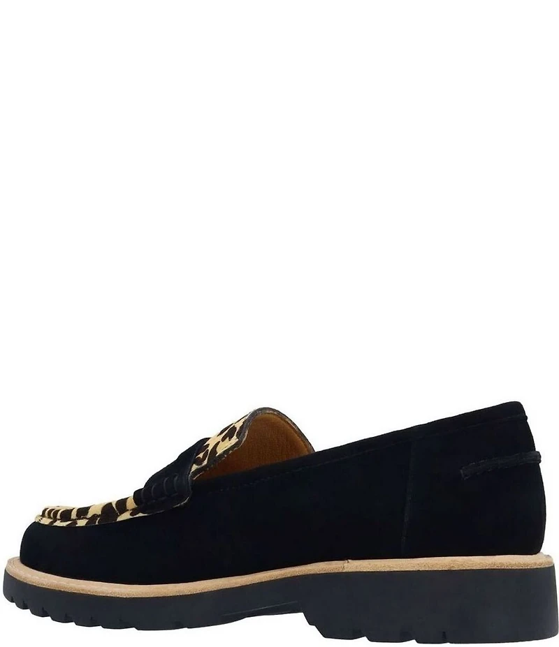 L'Amour Des Pieds Yolandi Suede Leopard Calf Hair Penny Loafers