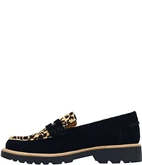 L'Amour Des Pieds Yolandi Suede Leopard Calf Hair Penny Loafers