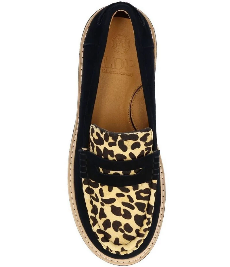 L'Amour Des Pieds Yolandi Suede Leopard Calf Hair Penny Loafers