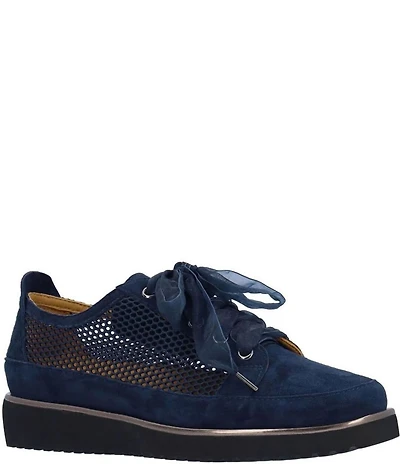 L'amour Des Pieds Zafira Kid Suede Perforated Lace Up Wedge Sneakers