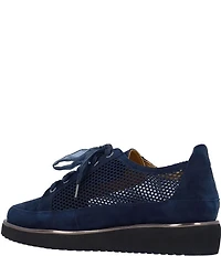 L'amour Des Pieds Zafira Kid Suede Perforated Lace Up Wedge Sneakers