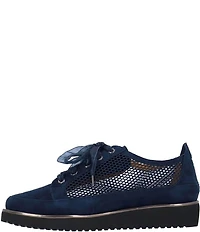 L'amour Des Pieds Zafira Kid Suede Perforated Lace Up Wedge Sneakers