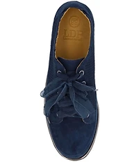 L'amour Des Pieds Zafira Kid Suede Perforated Lace Up Wedge Sneakers