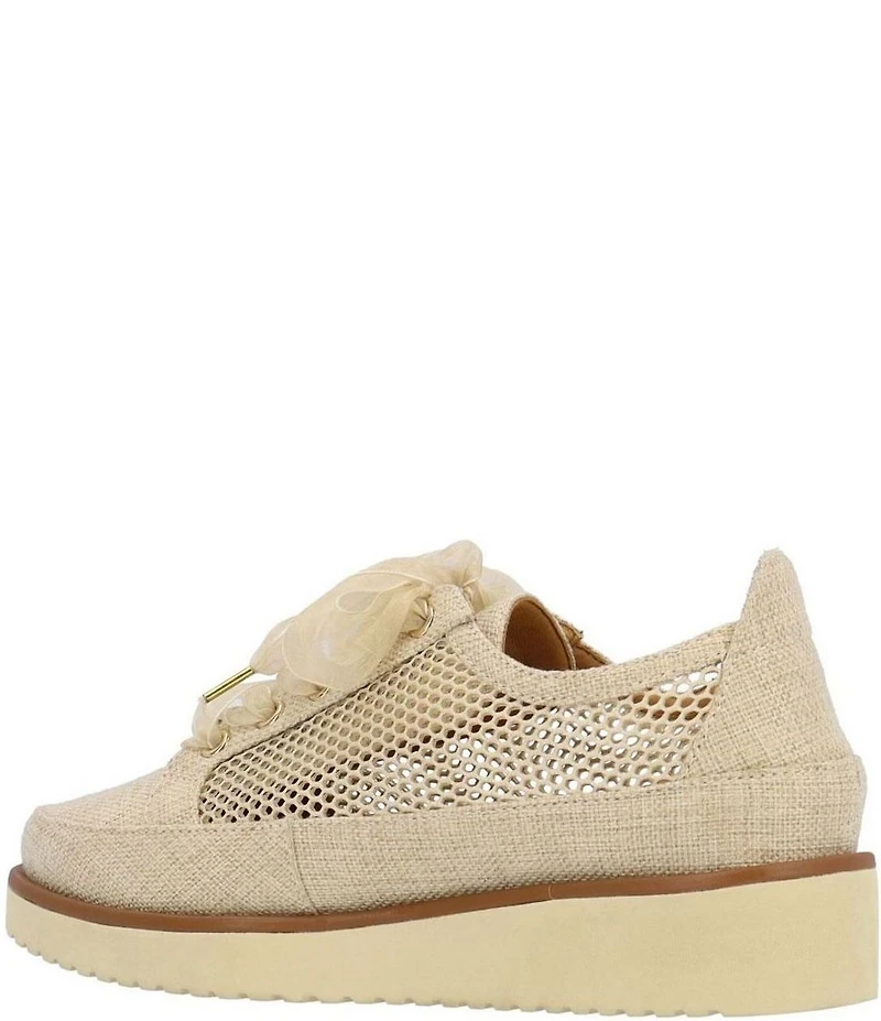 L'amour Des Pieds Zafira Linen and Mesh Lace Up Platform Wedge Sneakers