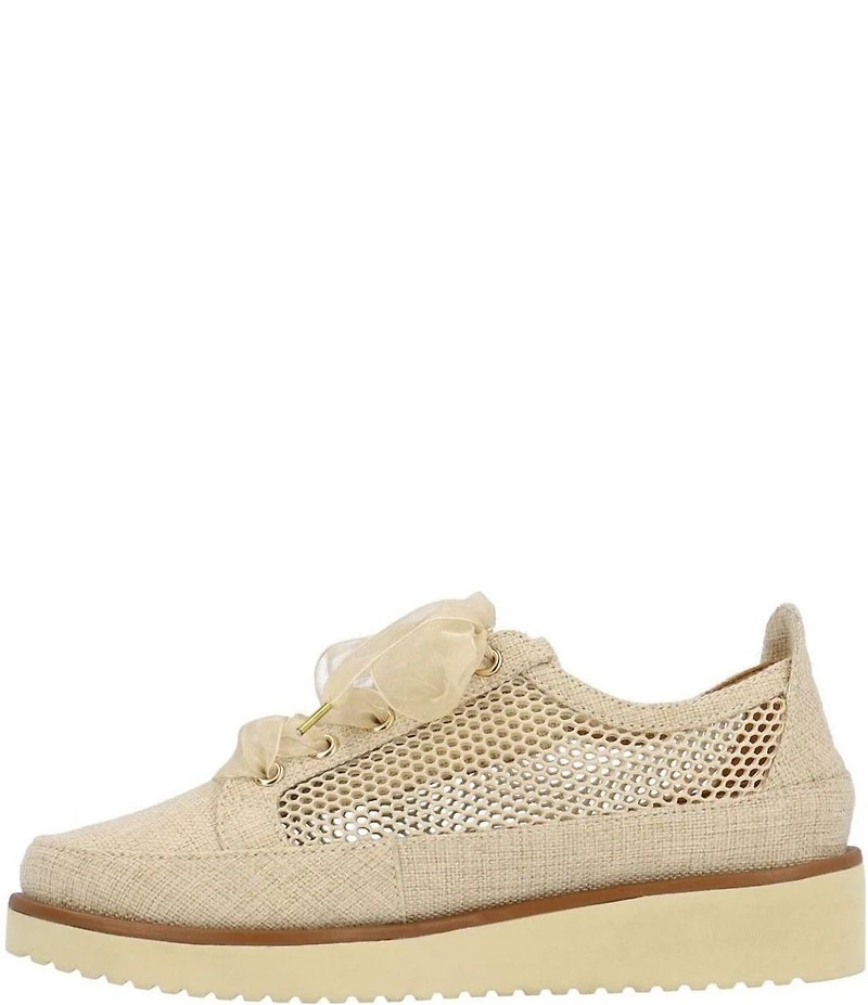 L'amour Des Pieds Zafira Linen and Mesh Lace Up Platform Wedge Sneakers