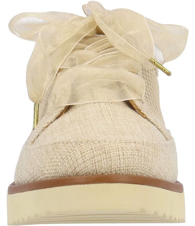 L'amour Des Pieds Zafira Linen and Mesh Lace Up Platform Wedge Sneakers